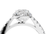 White gold Cushion Cut Halo Diamond Engagement Ring with Pave Band and Four-Prong Setting_61