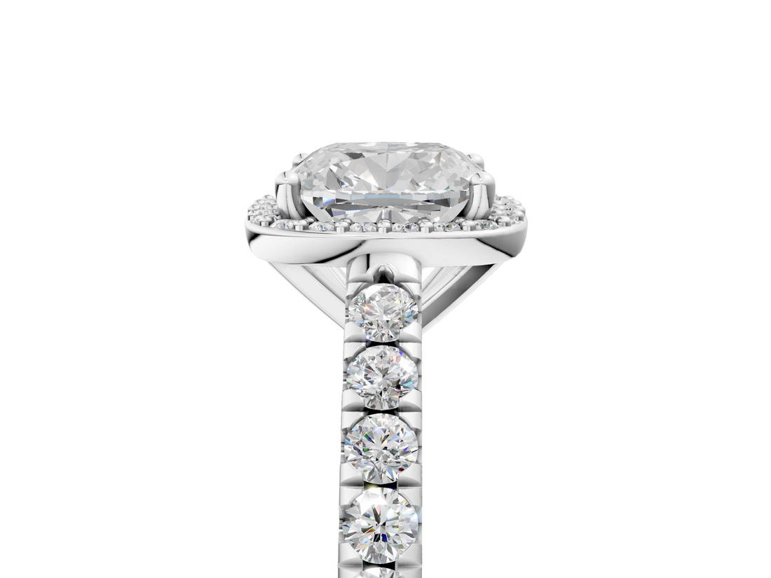 White gold Cushion Cut Halo Diamond Engagement Ring with Pave Band and Four-Prong Setting_62