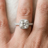 White gold Cushion Cut Halo Diamond Engagement Ring with Pave Band and Four-Prong Setting_77