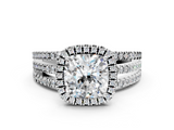 White gold Cushion Cut Halo Diamond Engagement Ring with Split Shank and Four-Prong Setting_26