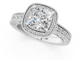 White gold Cushion Cut Halo Diamond Pave Band Ring with Four-Prong Setting_82