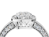 White gold Cushion Cut Halo Diamond Pave Band Ring with Four-Prong Setting_85