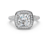 White gold Cushion Cut Halo Diamond Pave Band with Four-Prong Setting_67
