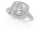 White gold Cushion Cut Halo Diamond Pave Band with Four-Prong Setting_68