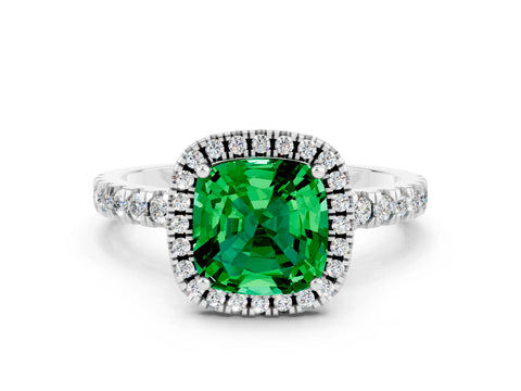 White gold Cushion Cut Halo Diamond Pave Band with Prong Setting