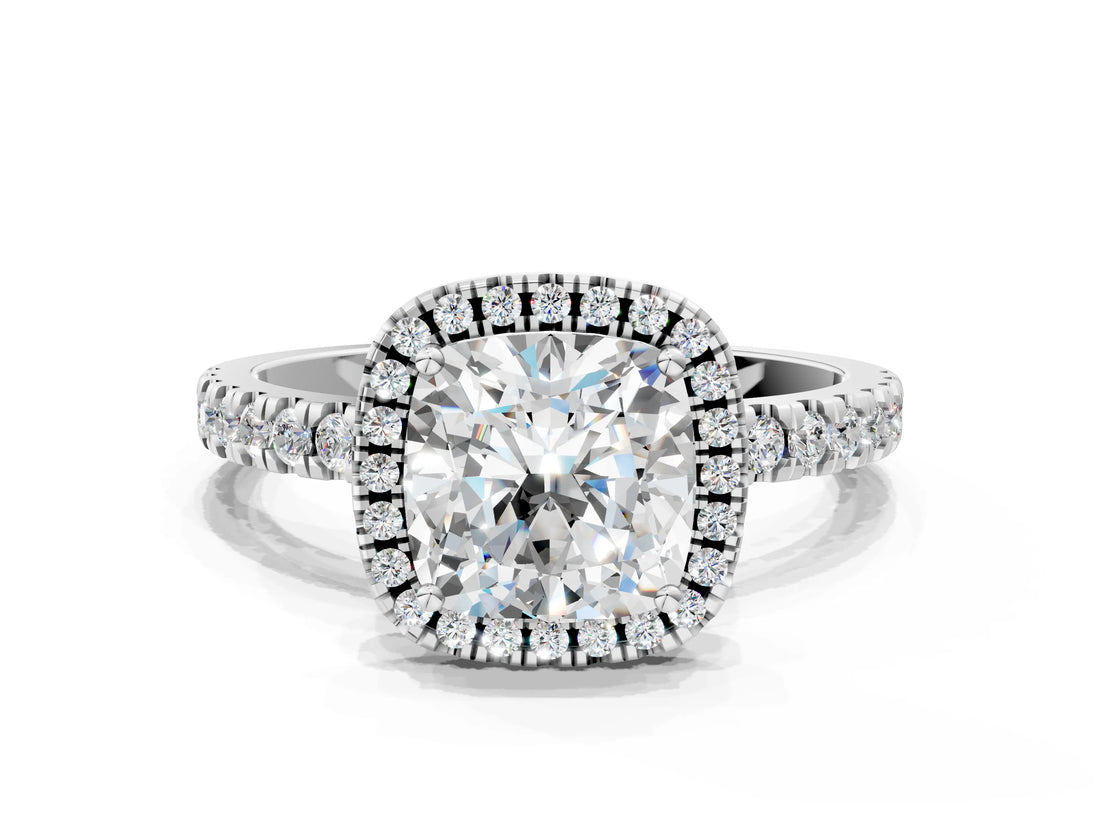 White gold Cushion Cut Halo Diamond Pave Band with Prong Setting_12