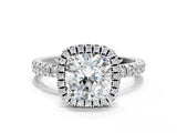 White gold Cushion Cut Halo Diamond Pave Band with Prong Setting_12