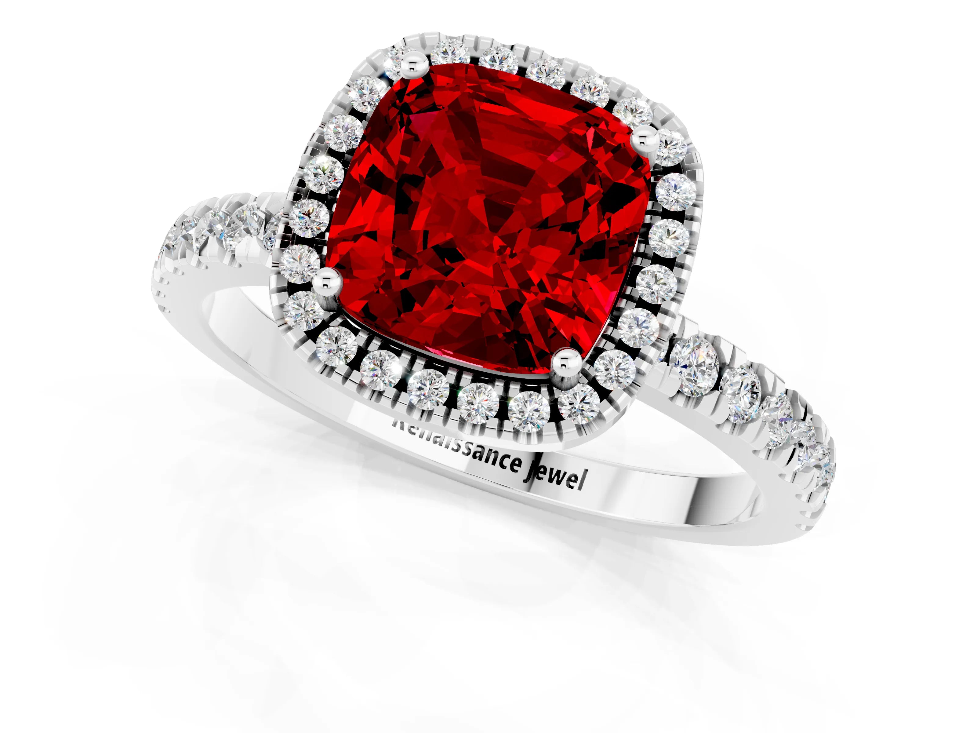 White gold Cushion Cut Halo Diamond Pave Band with Prong Setting_1