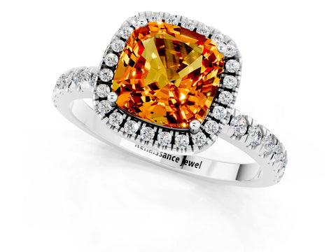 White gold Cushion Cut Halo Diamond Pave Band with Prong Setting_1