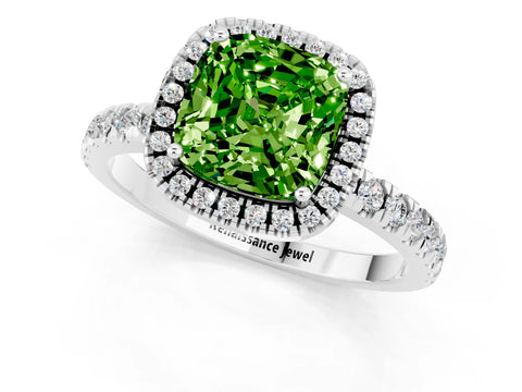 White gold Cushion Cut Halo Diamond Pave Band with Prong Setting_1
