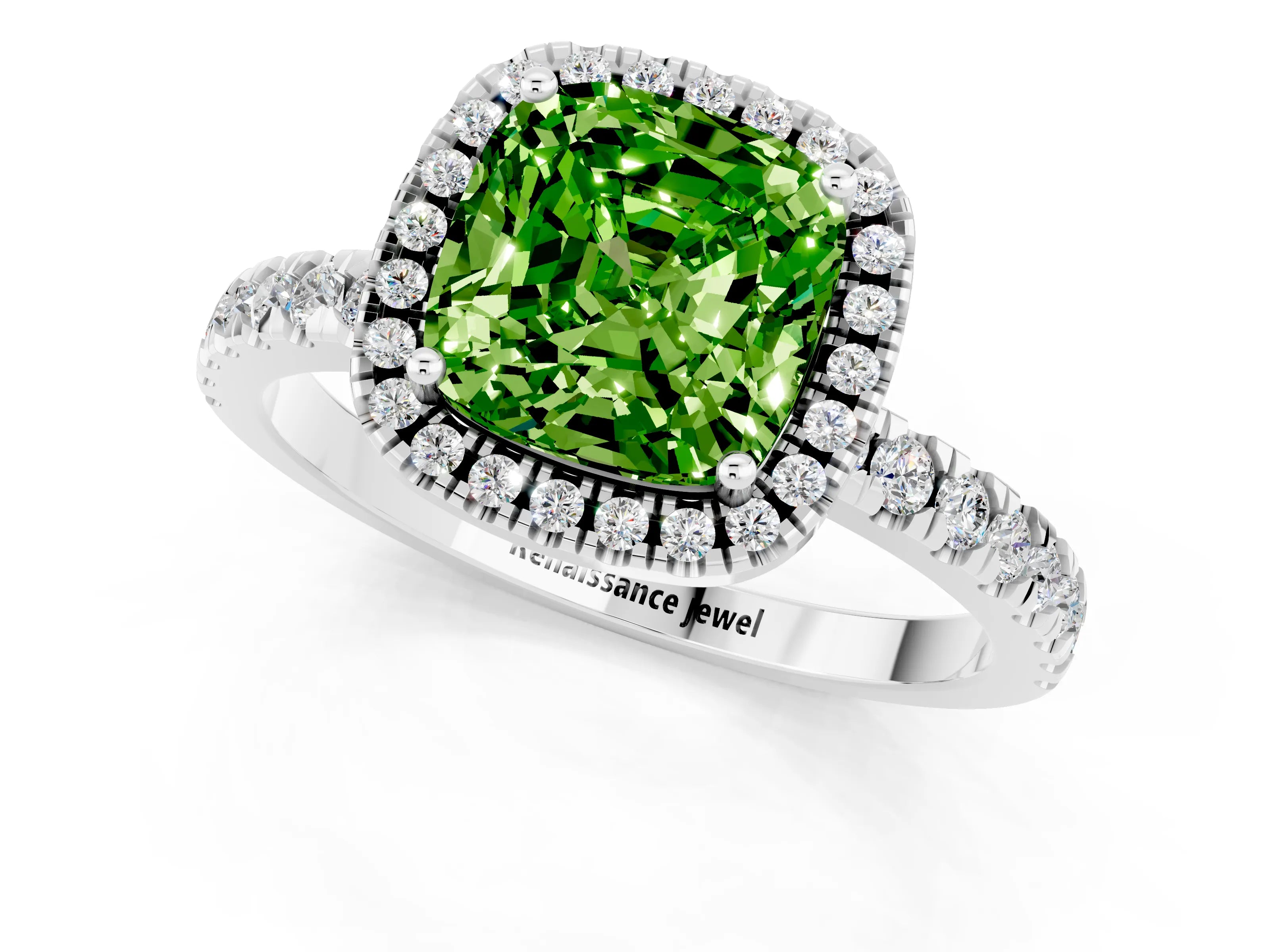 White gold Cushion Cut Halo Diamond Pave Band with Prong Setting_1