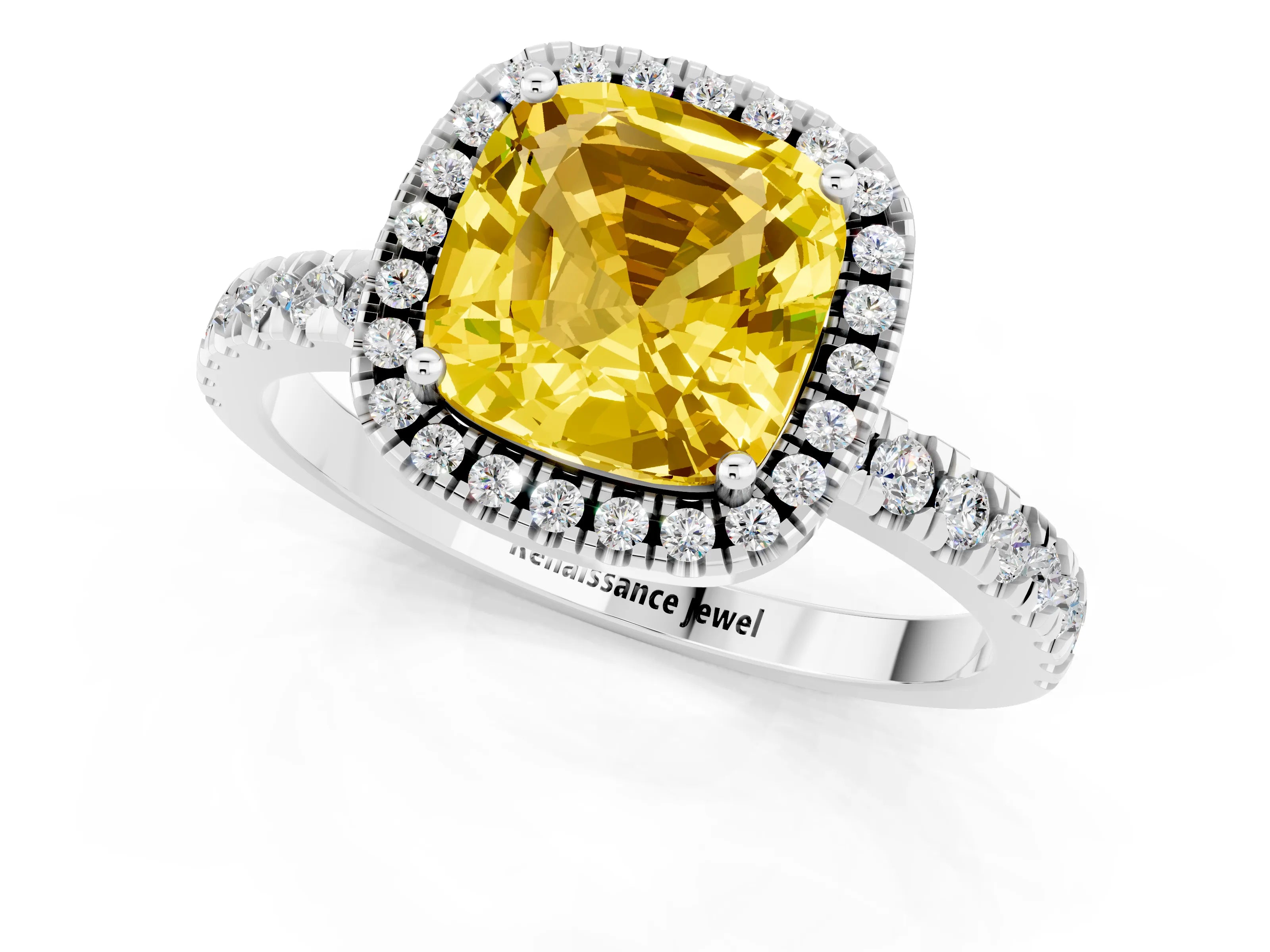 White gold Cushion Cut Halo Diamond Pave Band with Prong Setting_1