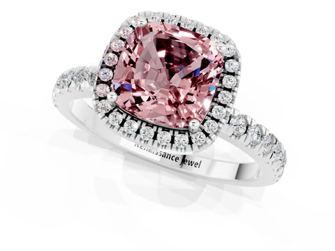 White gold Cushion Cut Halo Diamond Pave Band with Prong Setting_1