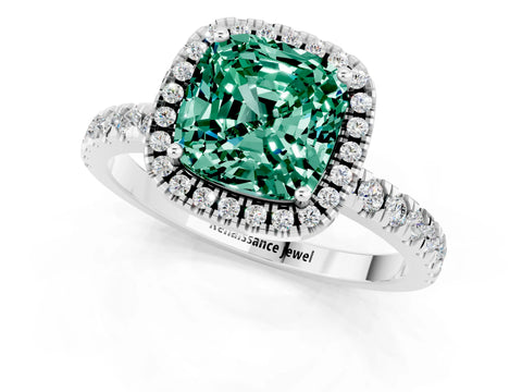 White gold Cushion Cut Halo Diamond Pave Band with Prong Setting_1