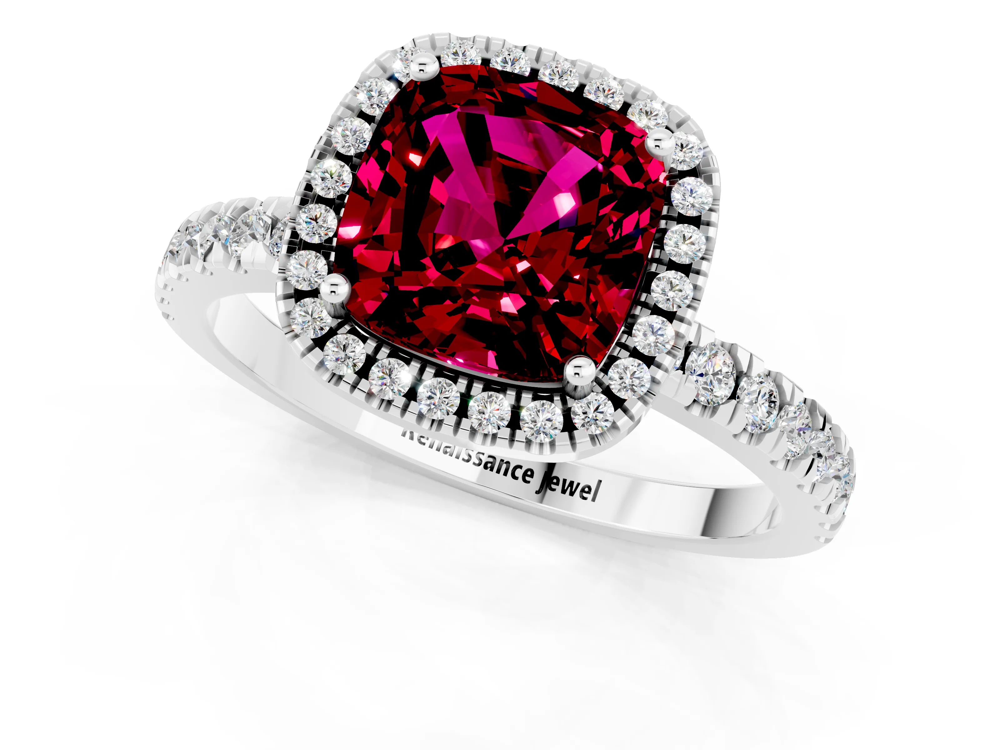 White gold Cushion Cut Halo Diamond Pave Band with Prong Setting_1