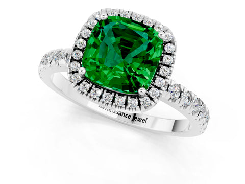 White gold Cushion Cut Halo Diamond Pave Band with Prong Setting_1