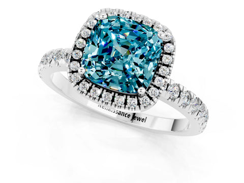 White gold Cushion Cut Halo Diamond Pave Band with Prong Setting_1