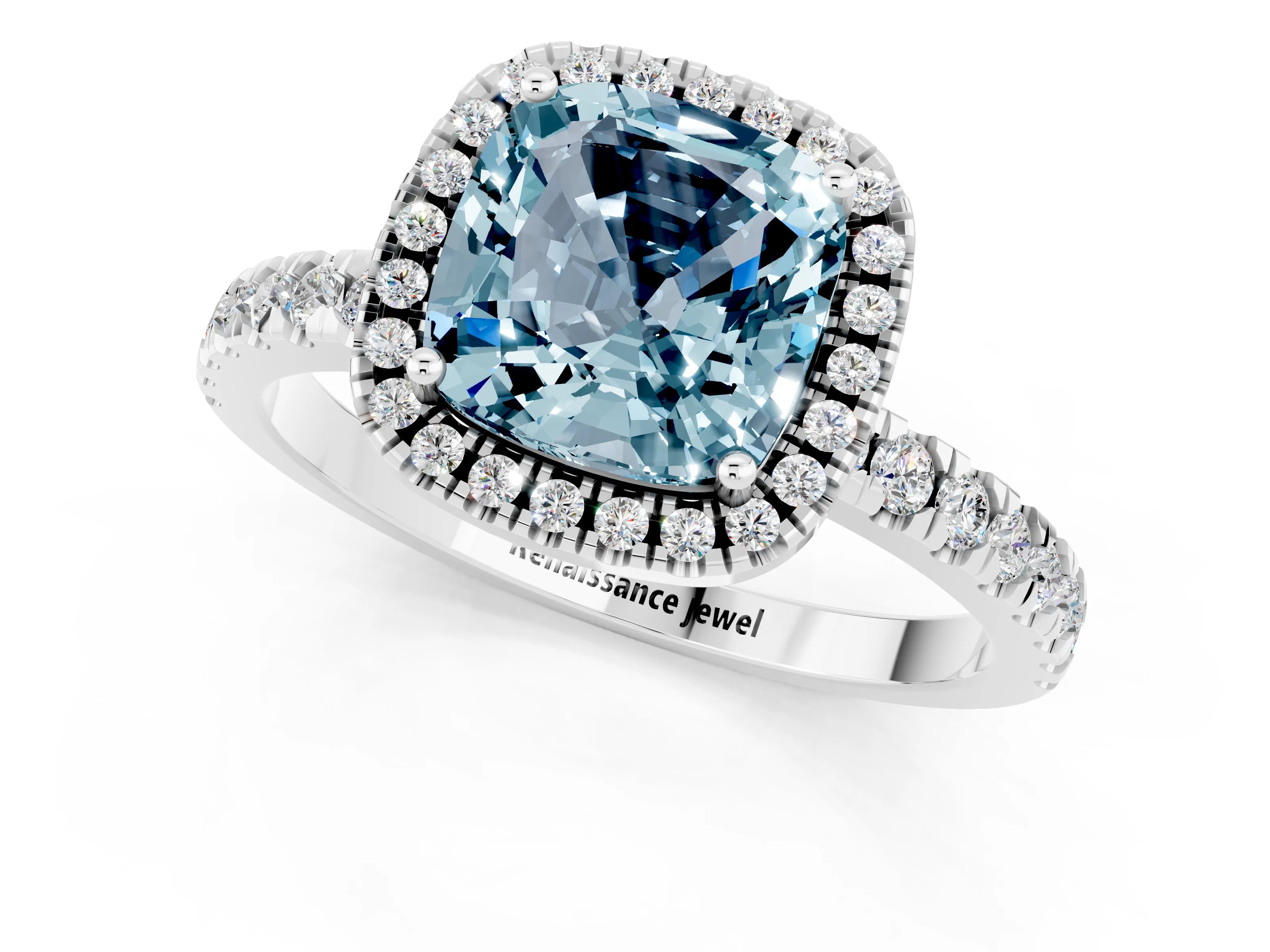 White gold Cushion Cut Halo Diamond Pave Band with Prong Setting_1