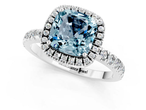 White gold Cushion Cut Halo Diamond Pave Band with Prong Setting_1