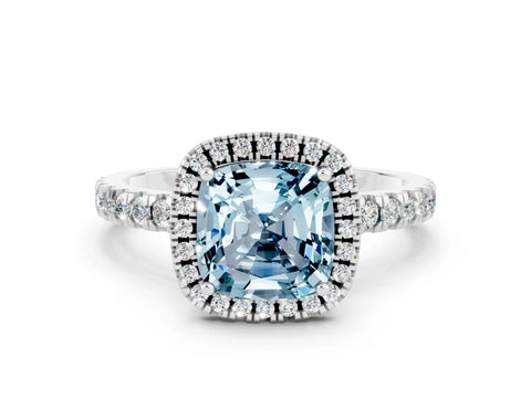 White gold Cushion Cut Halo Diamond Pave Band with Prong Setting