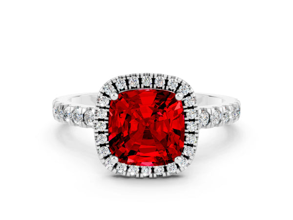 Platinum Cushion Cut Halo Diamond Pave Band with Prong Setting