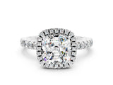 White gold Cushion Cut Halo Diamond Pave Band with Prong Setting