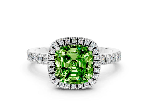 White gold Cushion Cut Halo Diamond Pave Band with Prong Setting