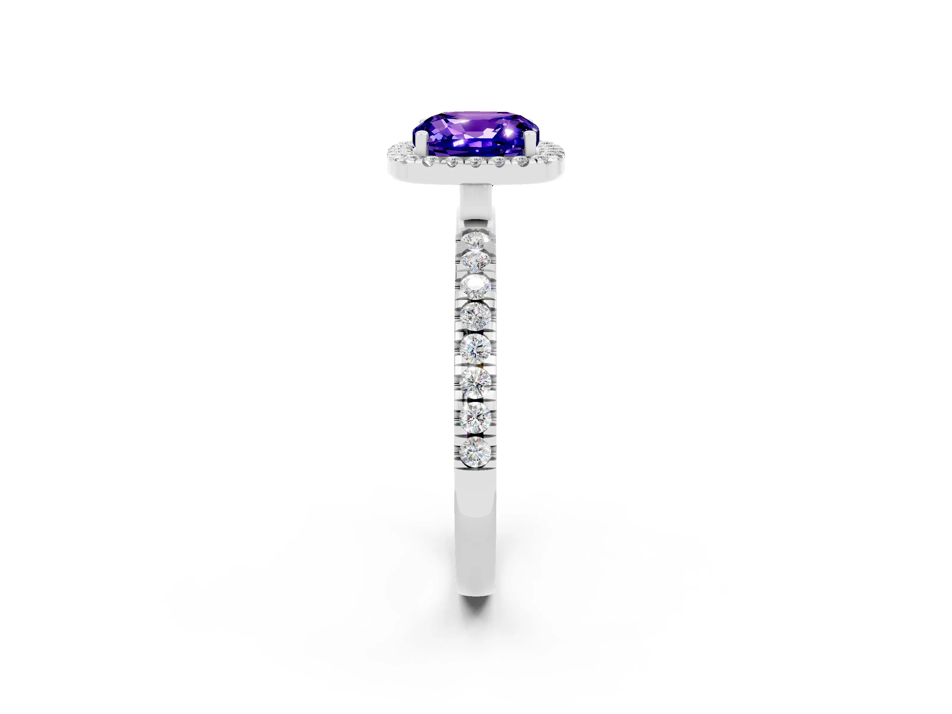 White gold Cushion Cut Halo Diamond Pave Band with Prong Setting_2