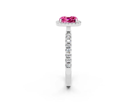 White gold Cushion Cut Halo Diamond Pave Band with Prong Setting_2
