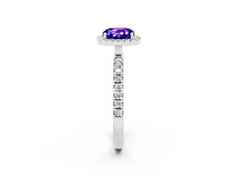 White gold Cushion Cut Halo Diamond Pave Band with Prong Setting_2