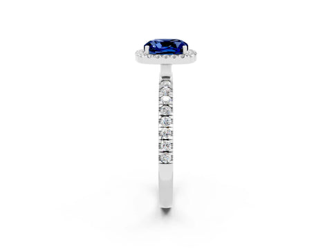 White gold Cushion Cut Halo Diamond Pave Band with Prong Setting_2