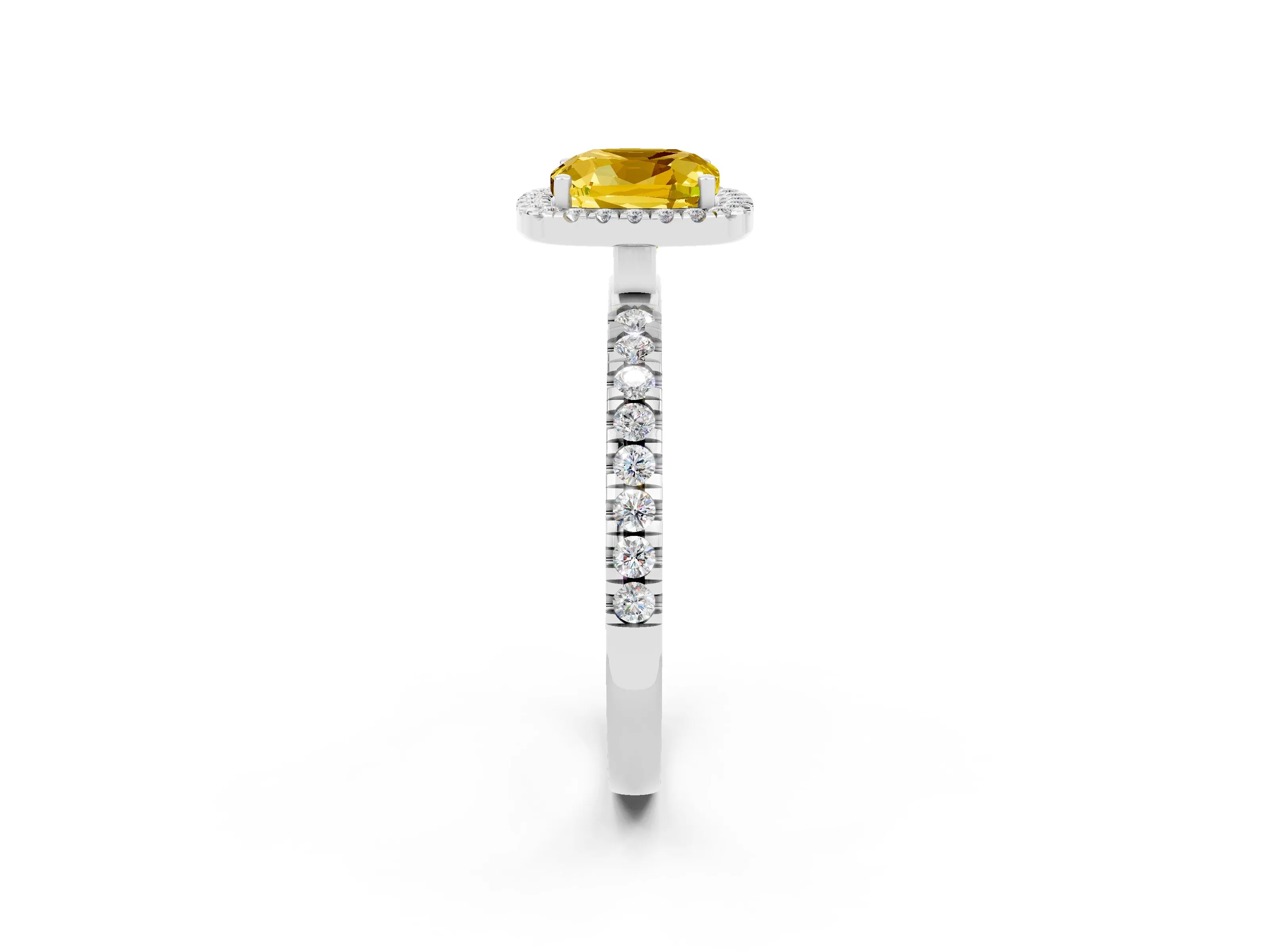 White gold Cushion Cut Halo Diamond Pave Band with Prong Setting_2