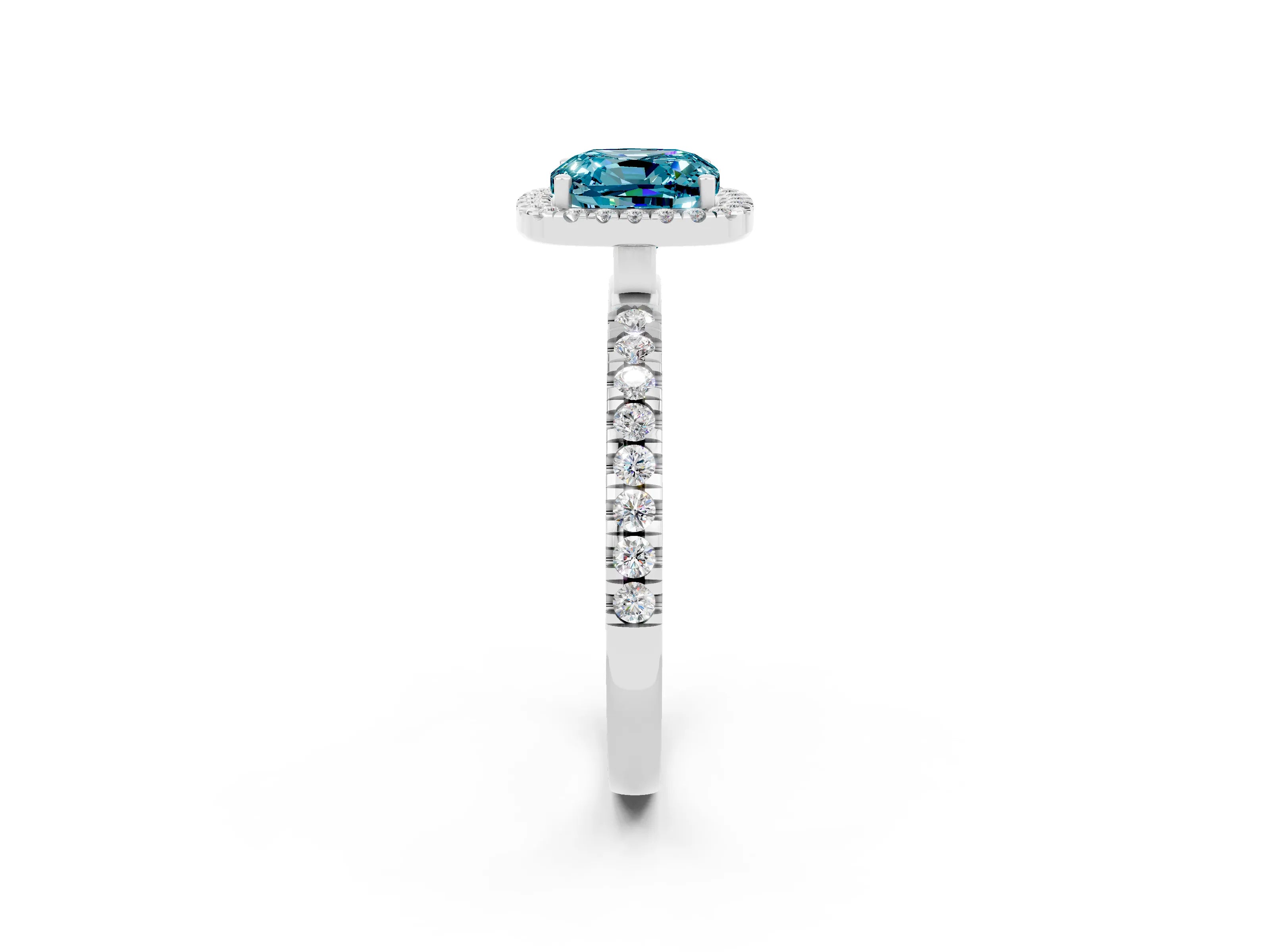 White gold Cushion Cut Halo Diamond Pave Band with Prong Setting_2
