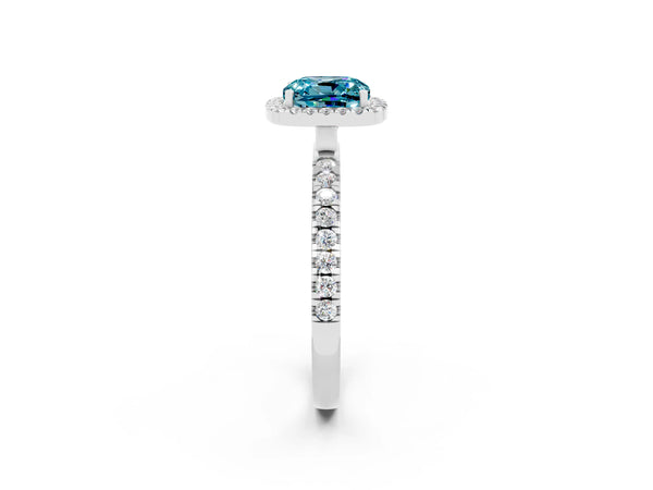 Platinum Cushion Cut Halo Diamond Pave Band with Prong Setting