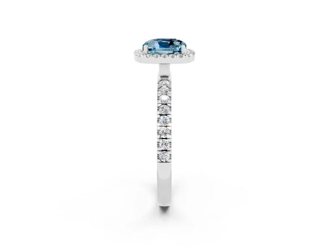 White gold Cushion Cut Halo Diamond Pave Band with Prong Setting_2