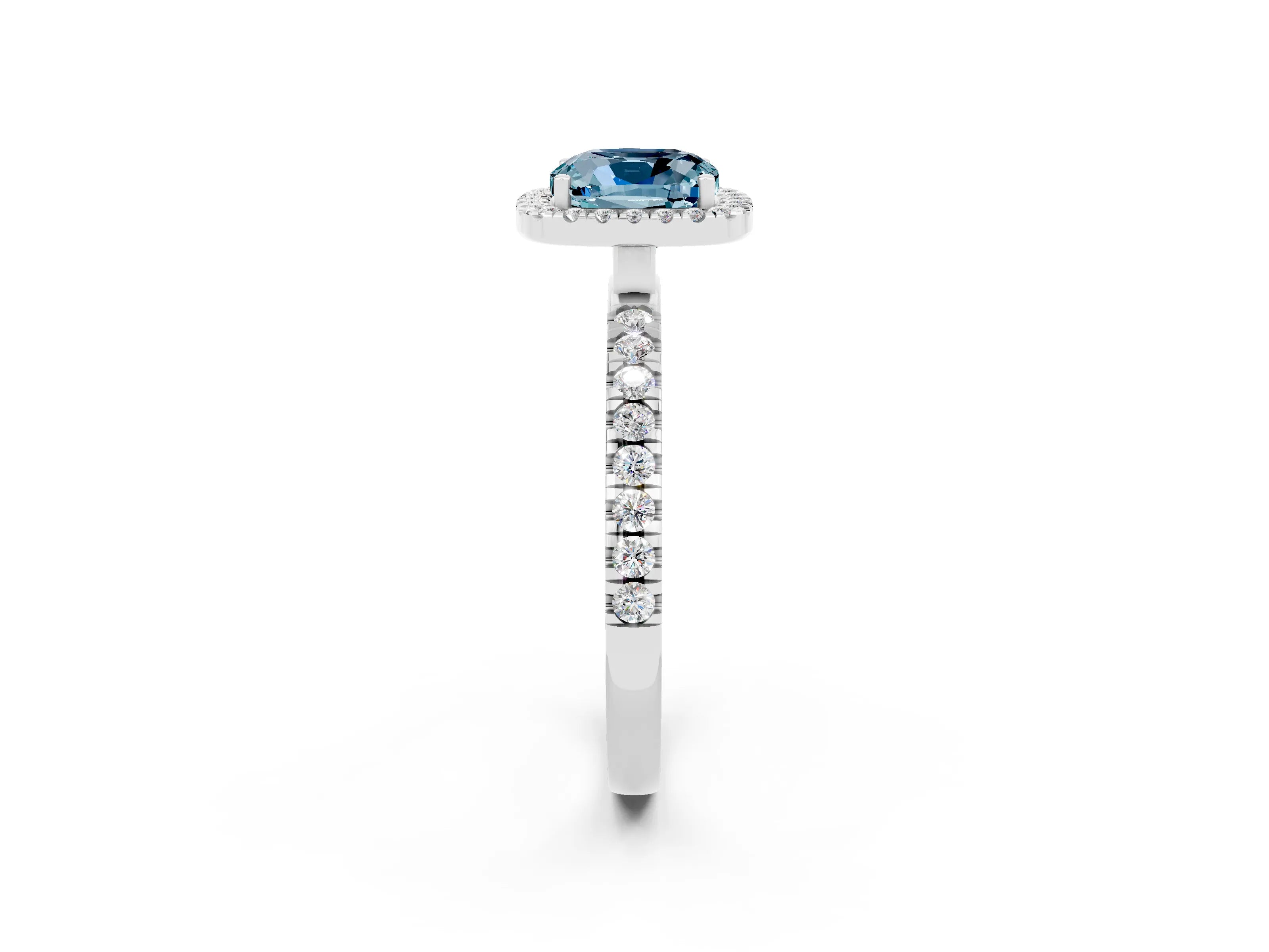 White gold Cushion Cut Halo Diamond Pave Band with Prong Setting_2