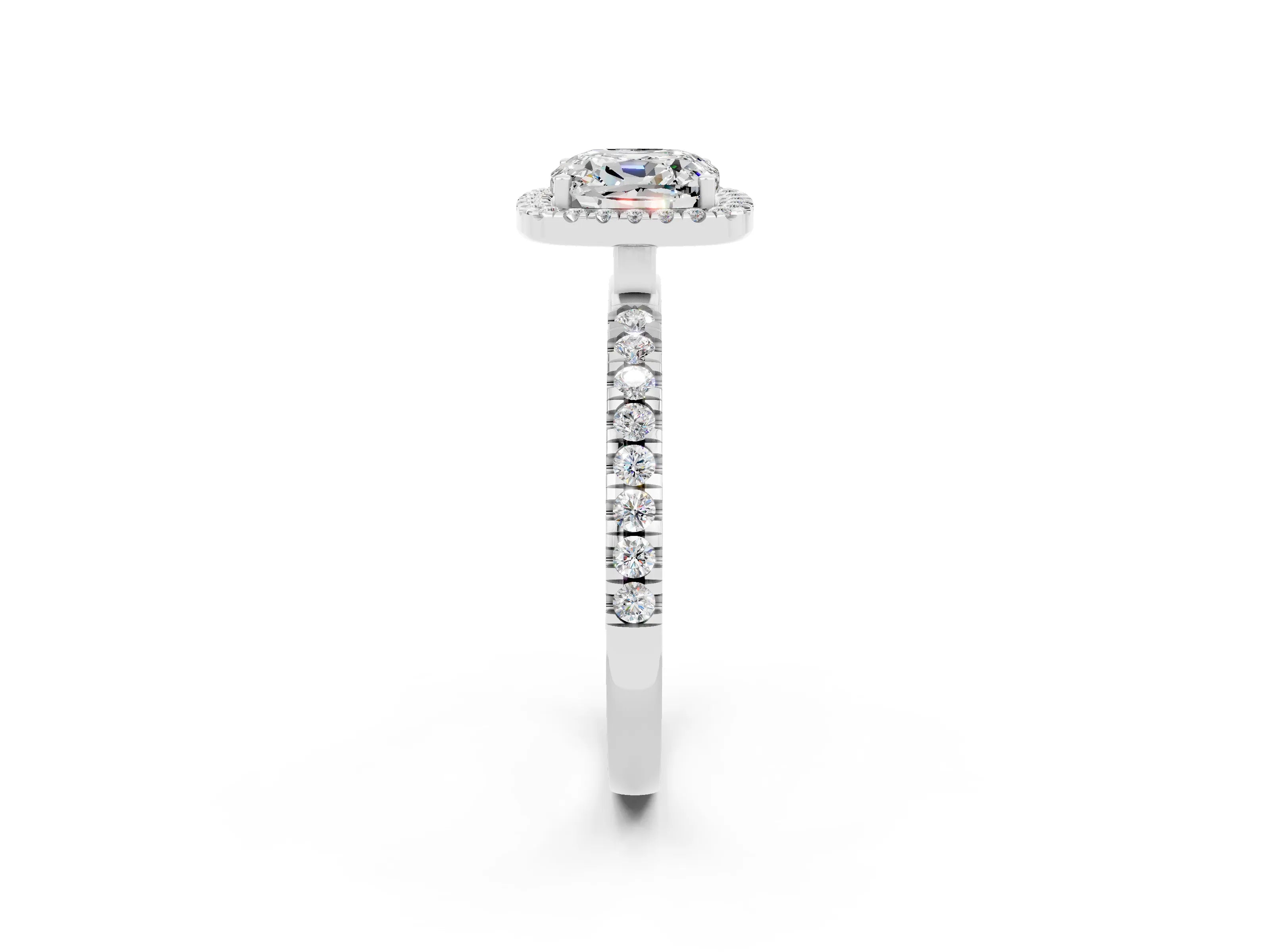 White gold Cushion Cut Halo Diamond Pave Band with Prong Setting_2