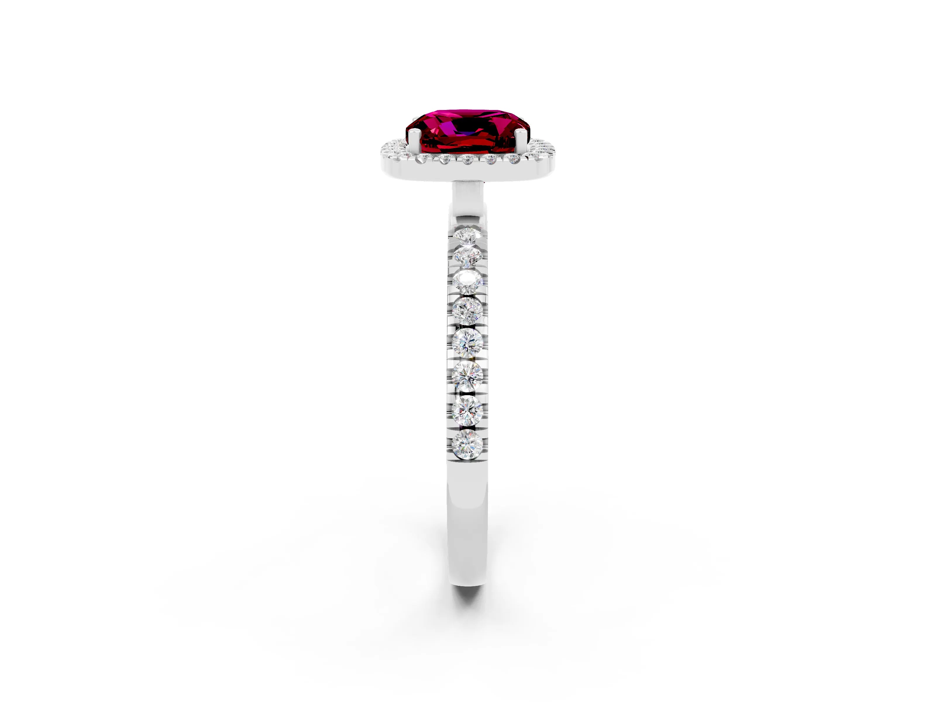 White gold Cushion Cut Halo Diamond Pave Band with Prong Setting_2