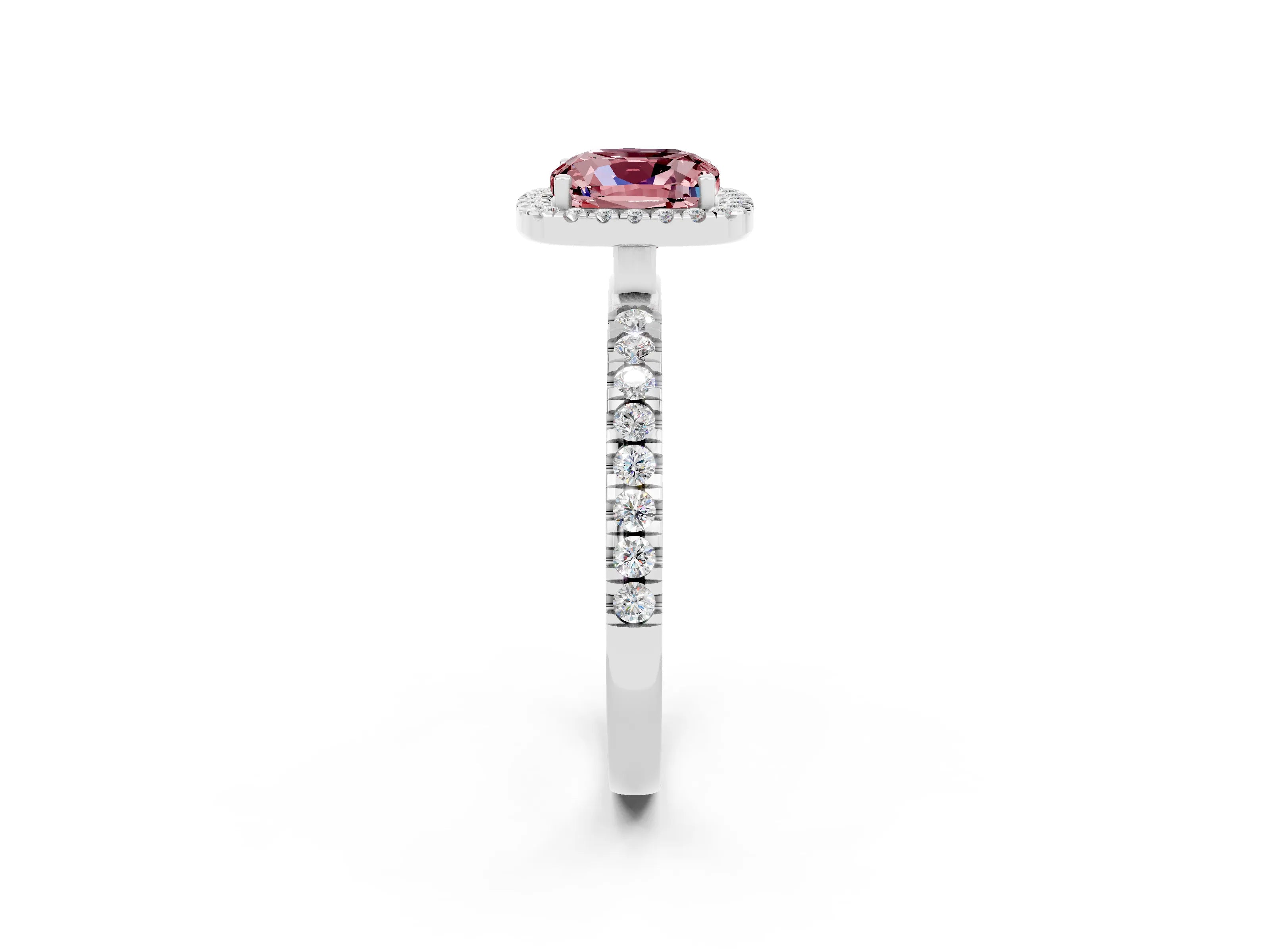 White gold Cushion Cut Halo Diamond Pave Band with Prong Setting_2