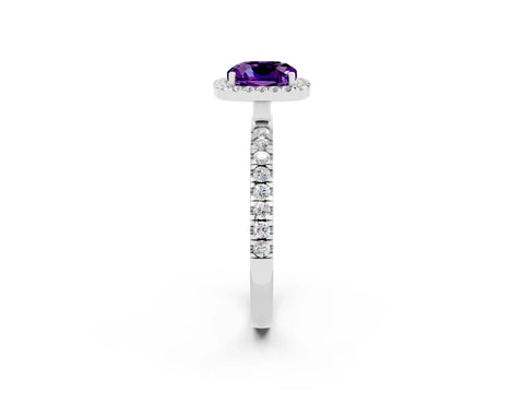 White gold Cushion Cut Halo Diamond Pave Band with Prong Setting_2