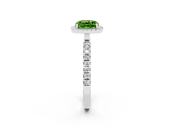 Platinum Cushion Cut Halo Diamond Pave Band with Prong Setting