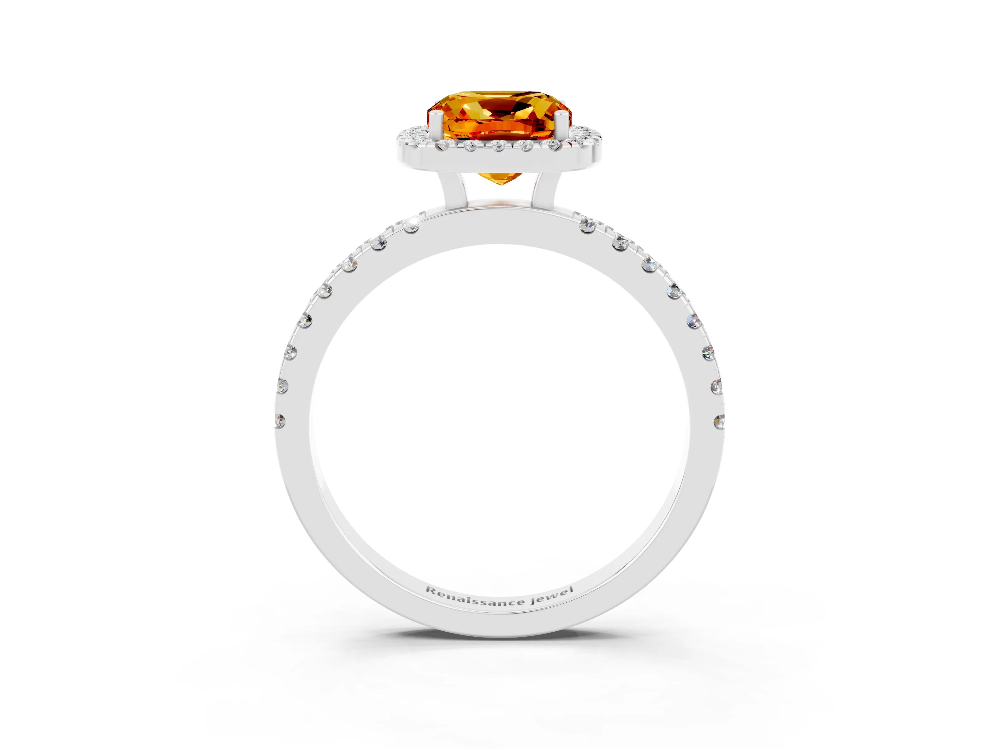 White gold Cushion Cut Halo Diamond Pave Band with Prong Setting_3