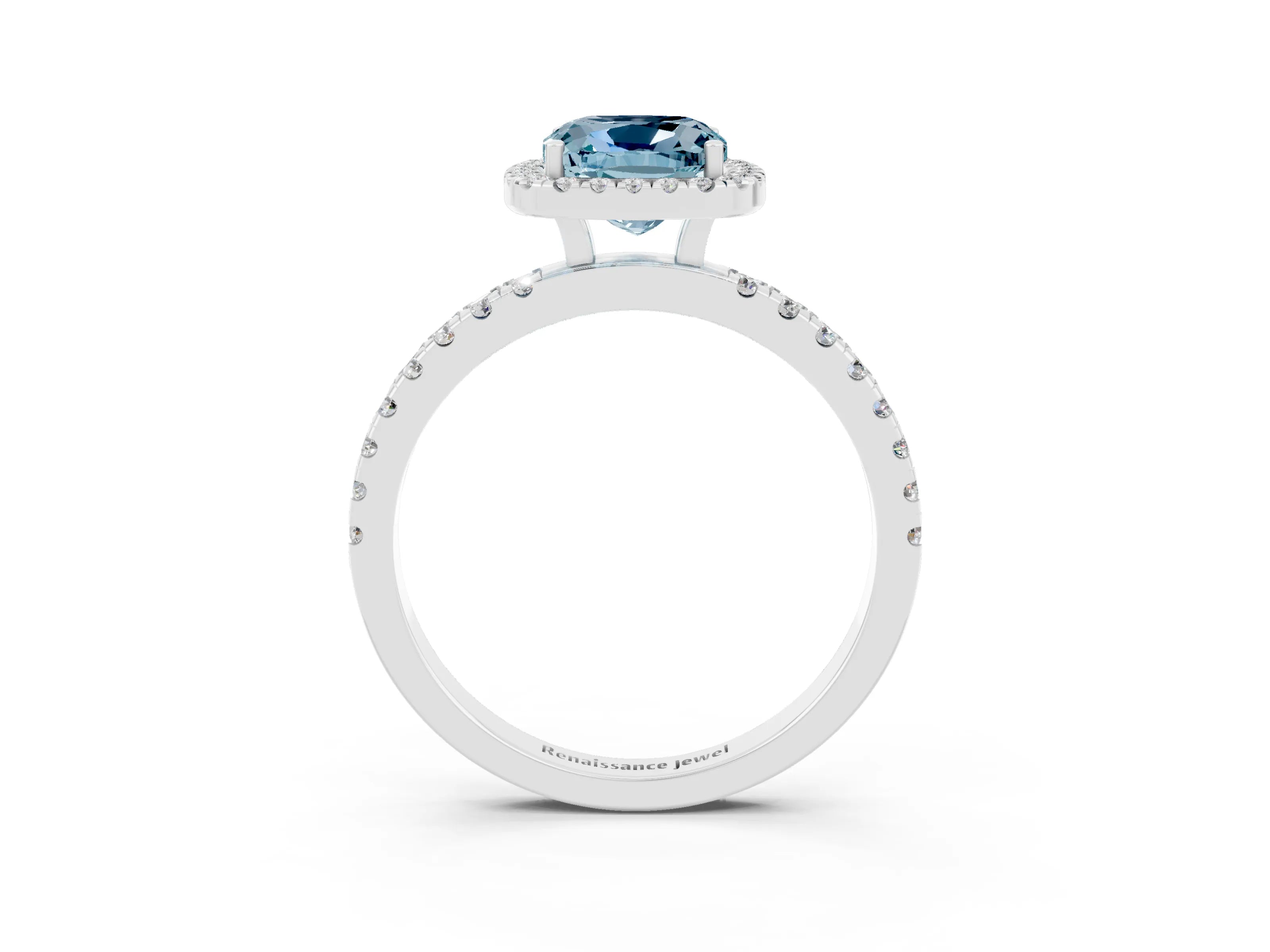 White gold Cushion Cut Halo Diamond Pave Band with Prong Setting_3