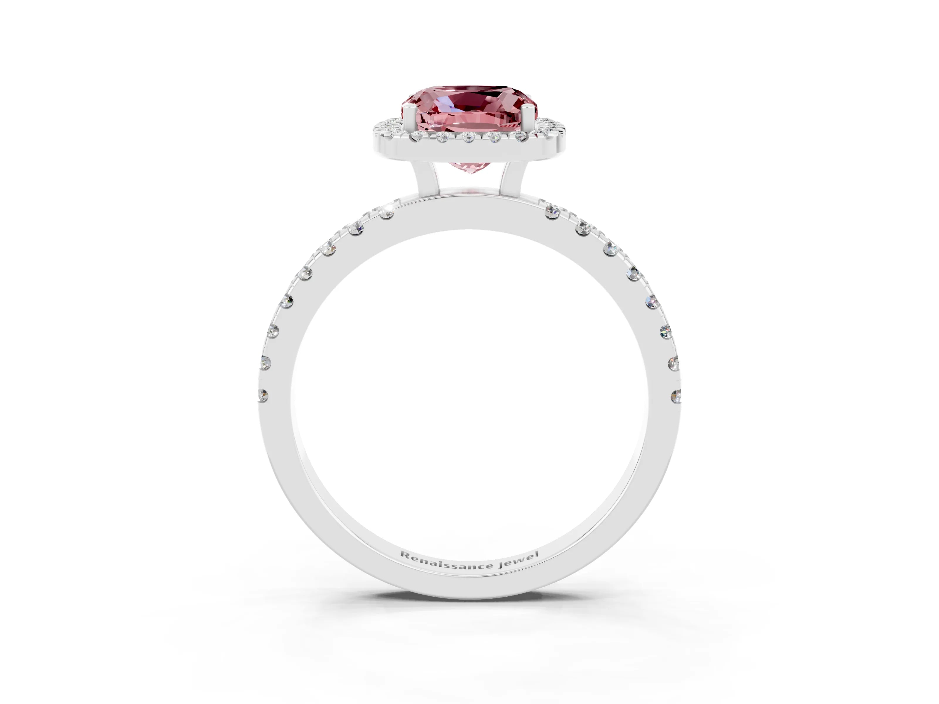 White gold Cushion Cut Halo Diamond Pave Band with Prong Setting_3