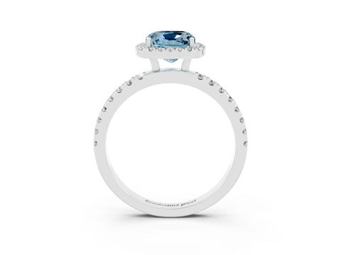 White gold Cushion Cut Halo Diamond Pave Band with Prong Setting_3