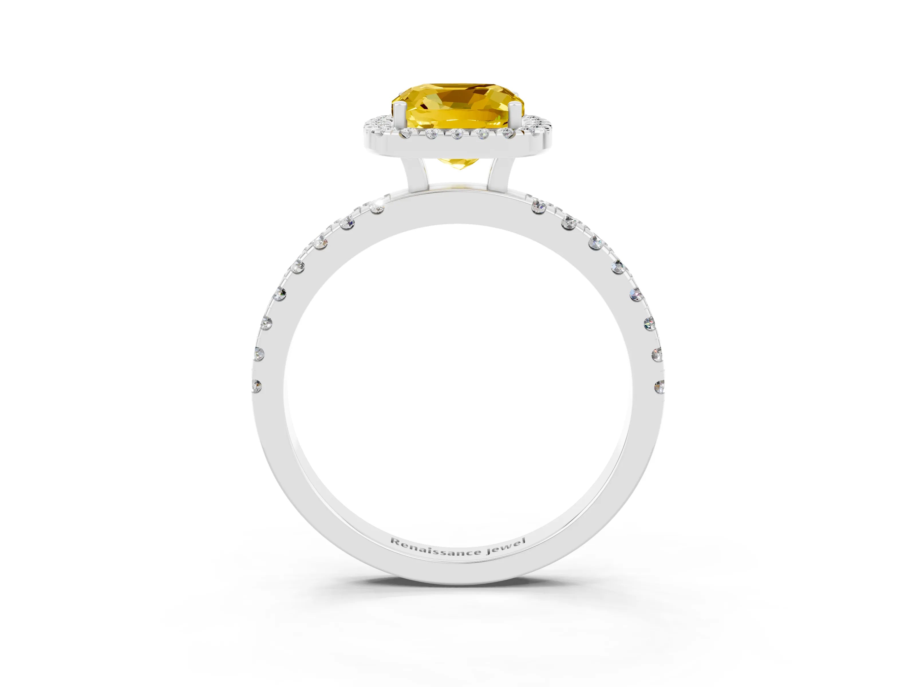 White gold Cushion Cut Halo Diamond Pave Band with Prong Setting_3