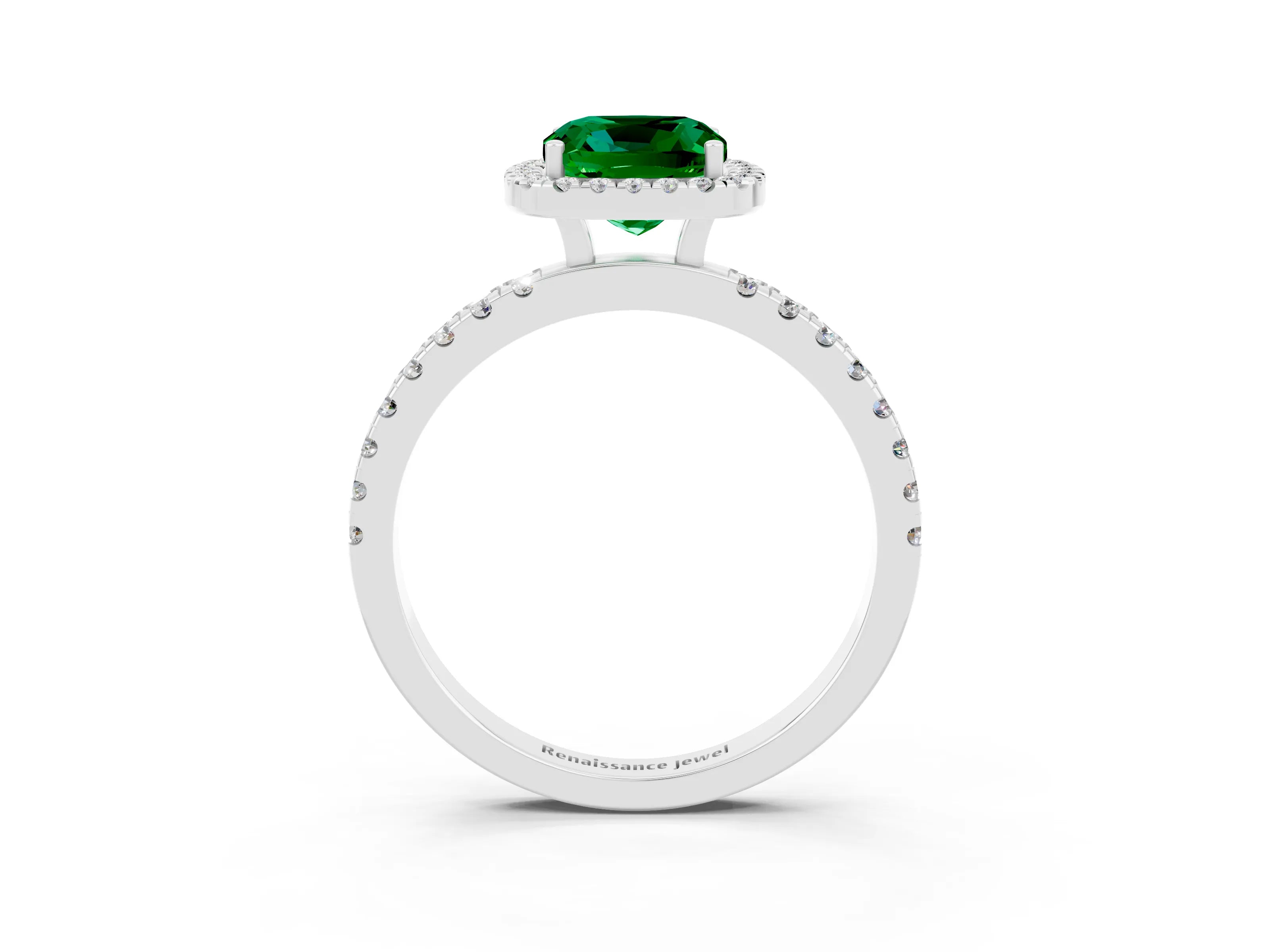 White gold Cushion Cut Halo Diamond Pave Band with Prong Setting_3