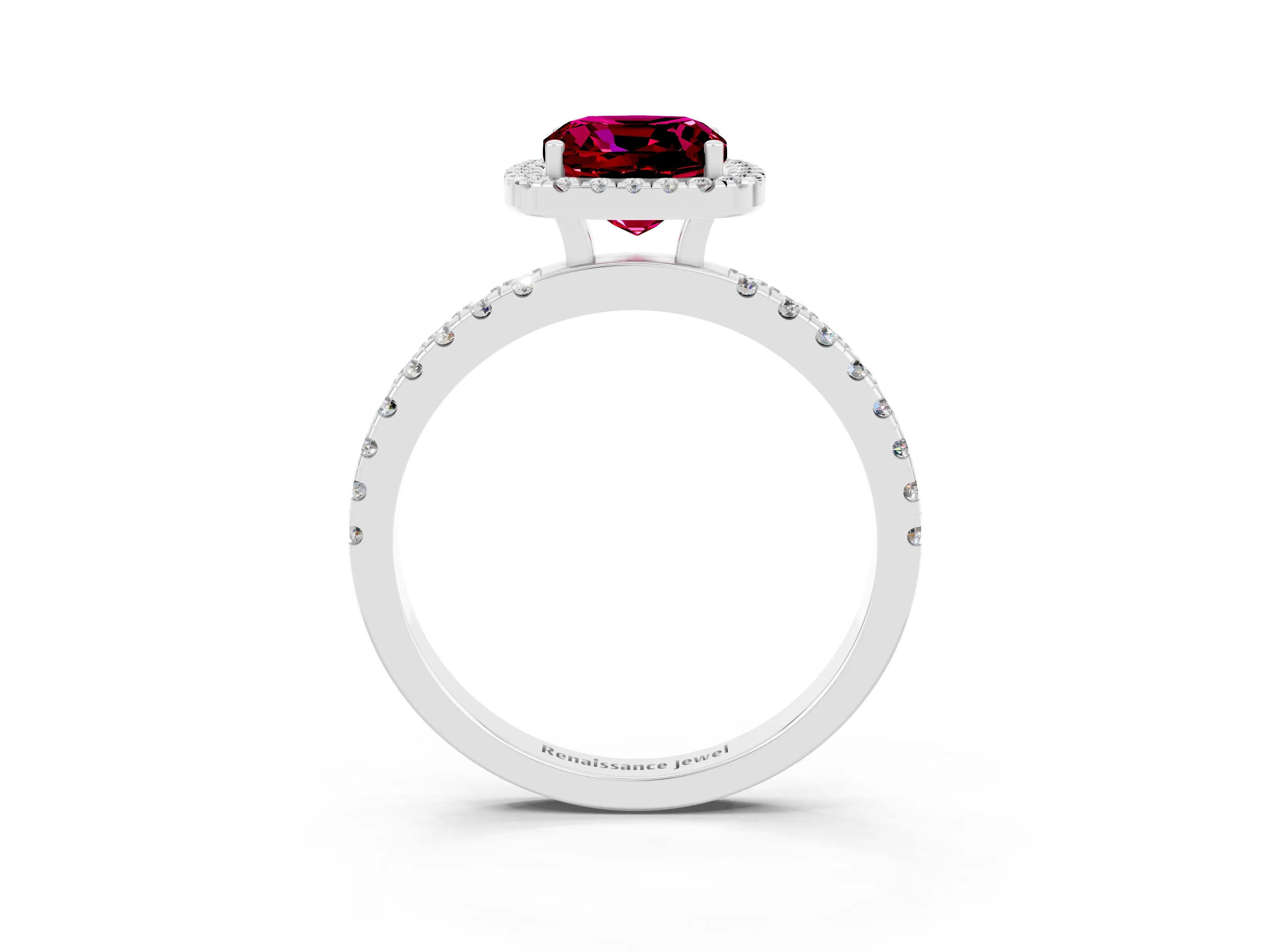 White gold Cushion Cut Halo Diamond Pave Band with Prong Setting_3