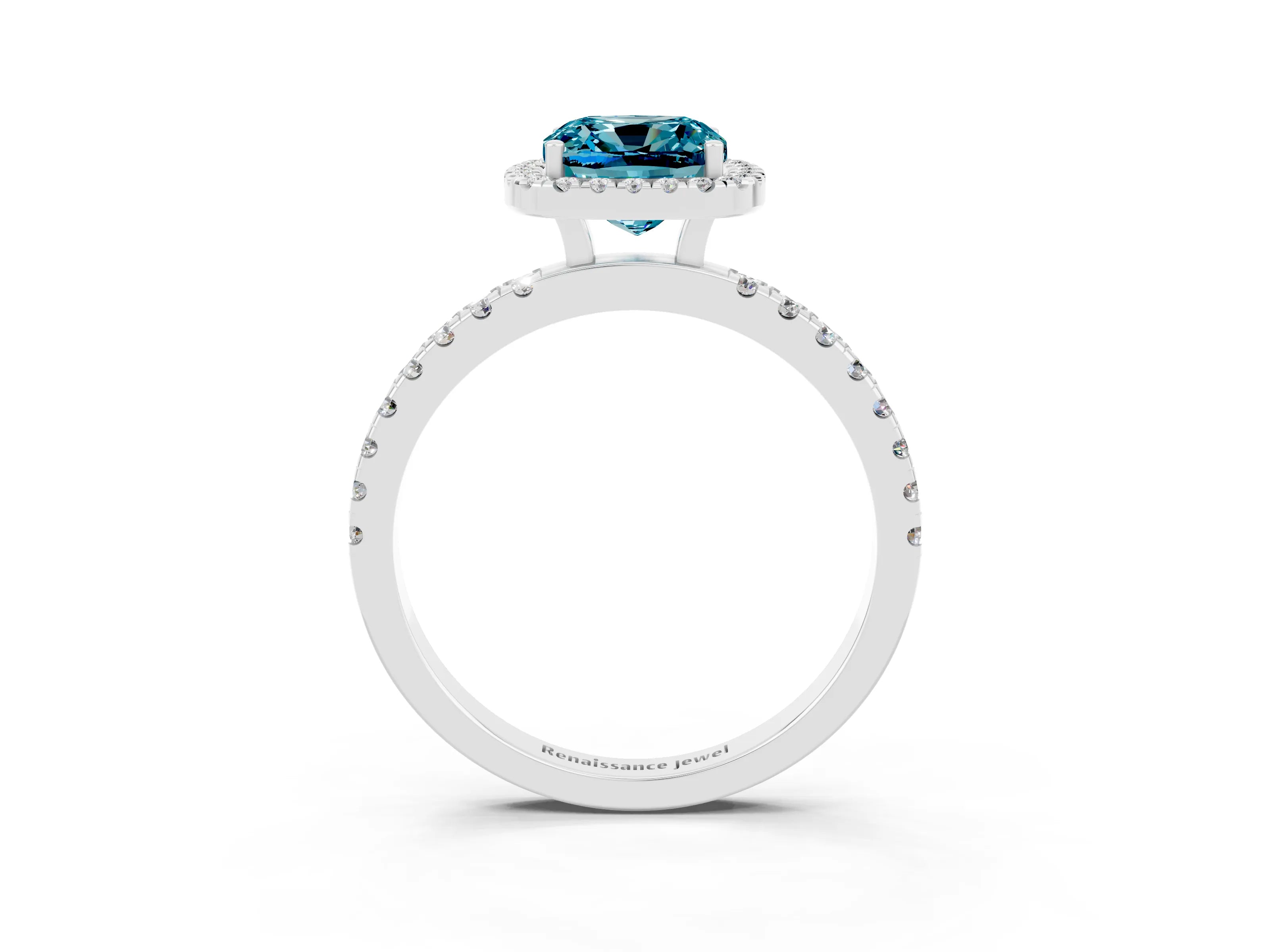 White gold Cushion Cut Halo Diamond Pave Band with Prong Setting_3