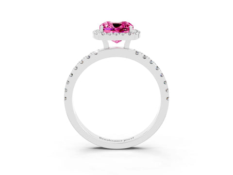 White gold Cushion Cut Halo Diamond Pave Band with Prong Setting_3